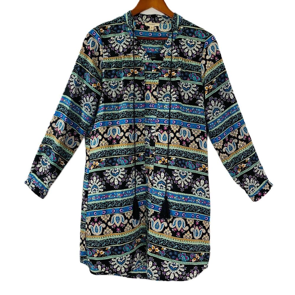 Freeway Dress Women M Paisley V Neck Boho Slits Silky Retro Casual USA Made Boho